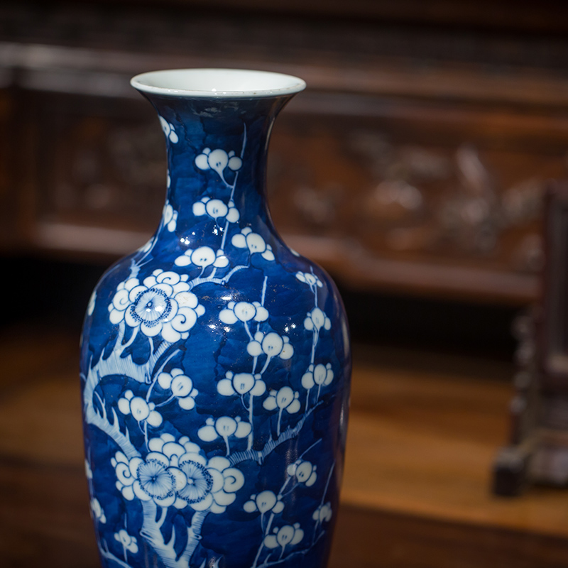 花瓶清康康熙青花冰梅文玩古董瓷器收藏客厅摆件