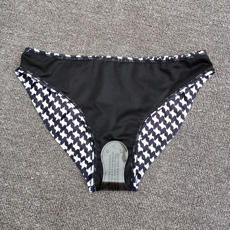 千鸟格比基尼泳裤女单三角泳装裤时尚显有大比坚尼女士泳裤