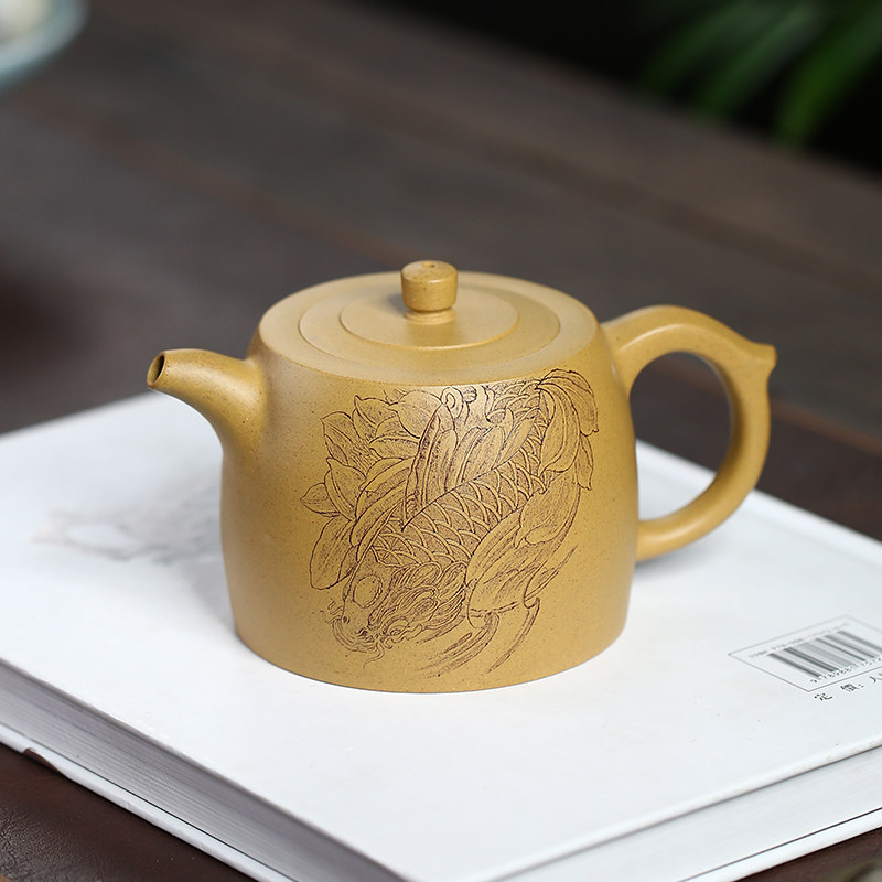 陶渊陆慧军紫砂壶宜兴纯全手工黄金段井栏壶朱鹏程刻绘茶壶收藏