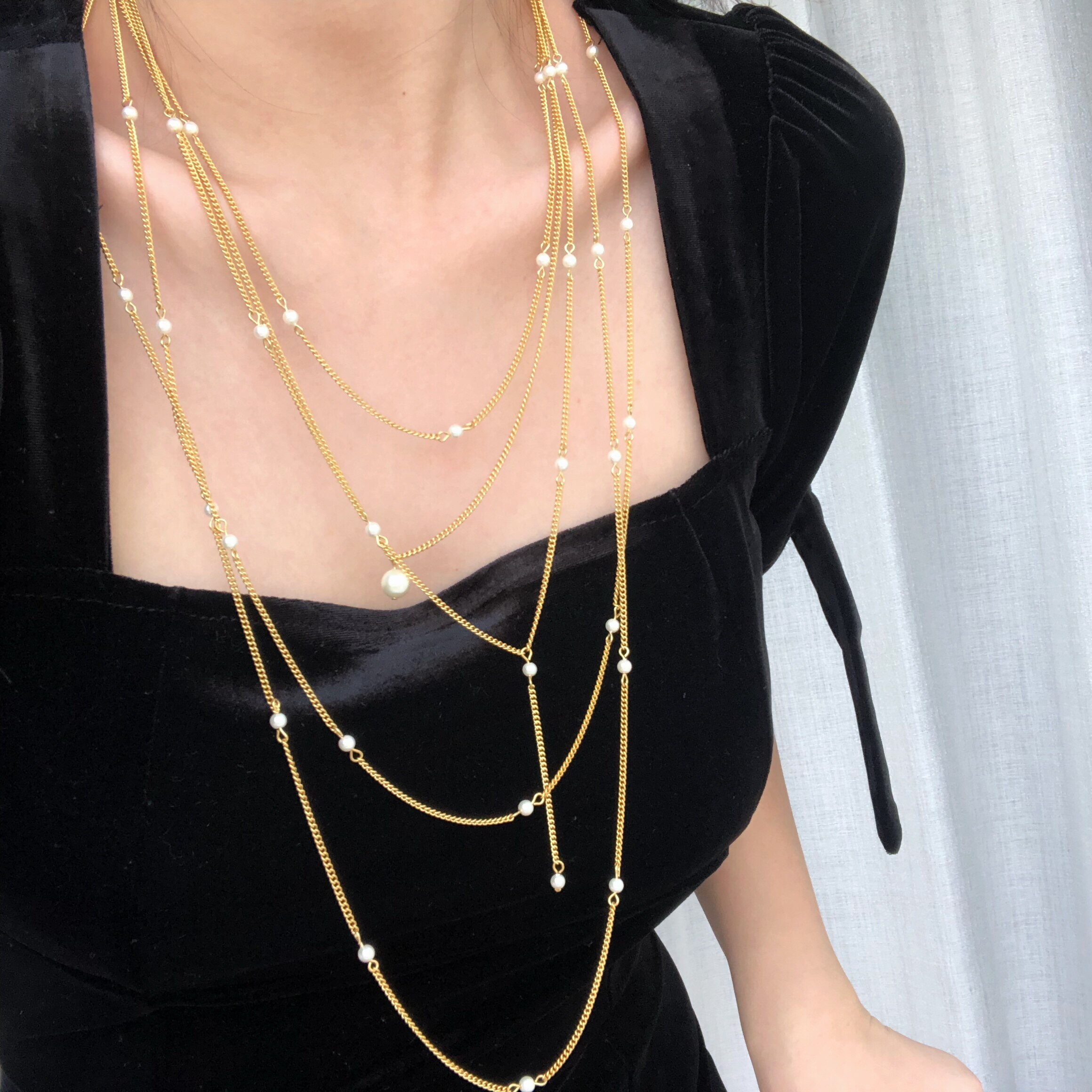 thebrunette原创多层毛衣短款叠戴珍珠项链创意项链