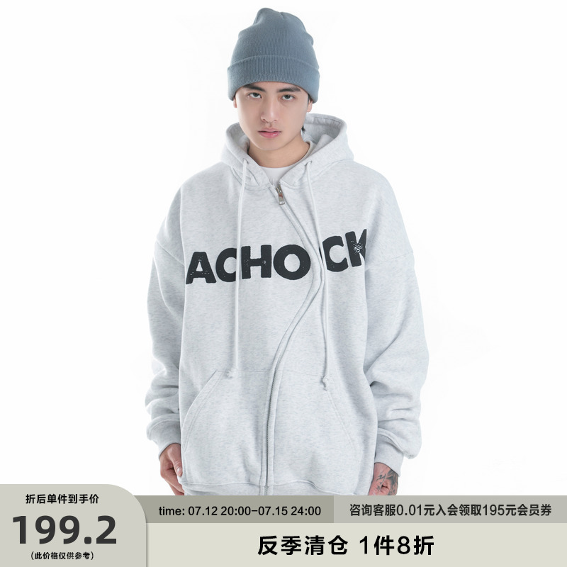 A chock 国潮原创个性拉链发泡印花卫衣宽松休闲开衫连帽卫衣外套