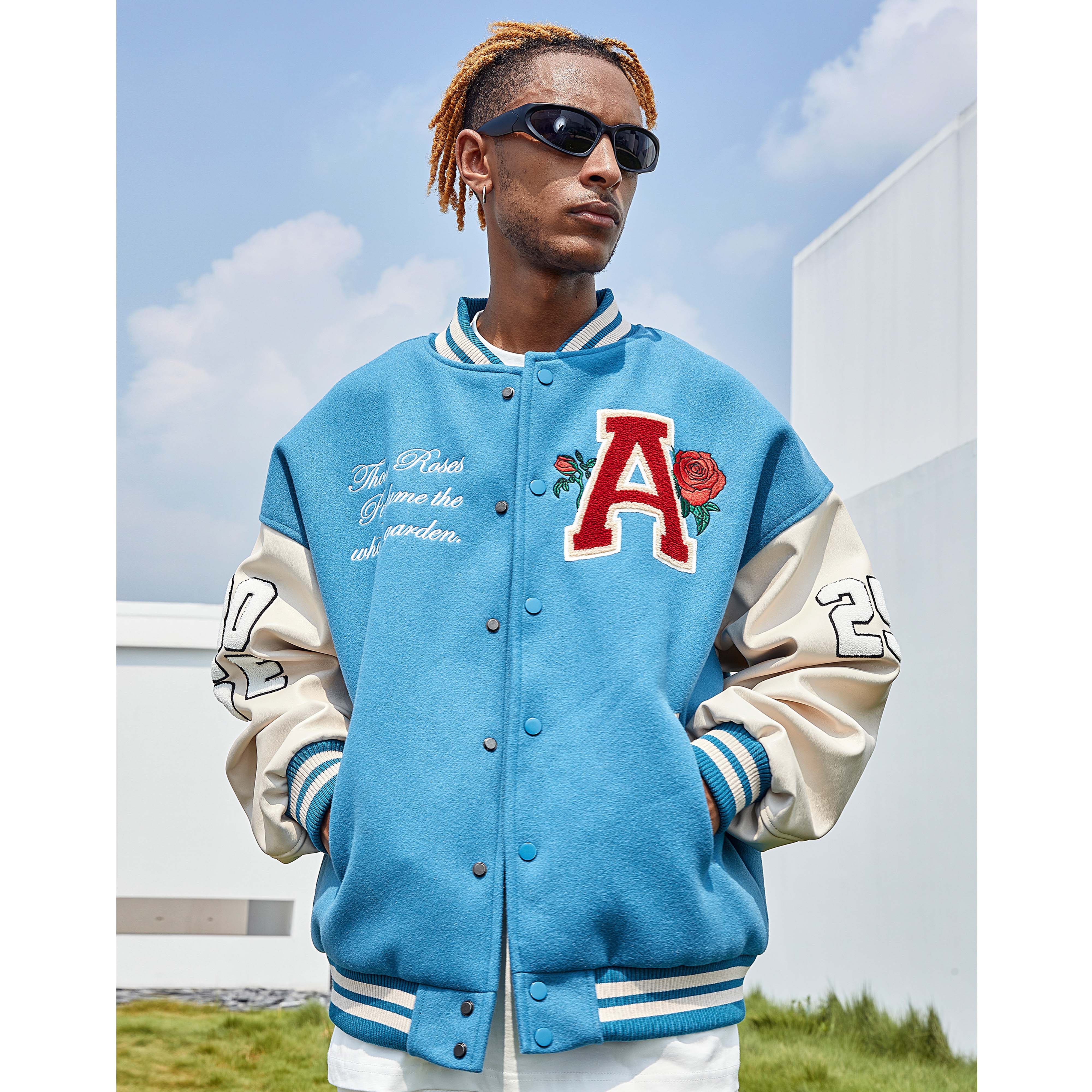 achock美式街头玫瑰植绒毛巾重磅夹克外套原创夹克