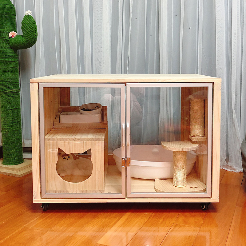 芈果猫笼实木猫窝保暖封闭式一层单层小奶猫木房子猫咪用品猫笼子