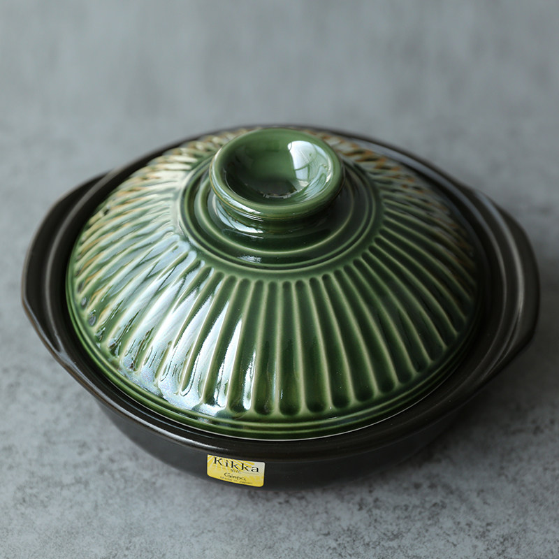 万古菊花系列土锅扁锅日本进口火锅炖锅