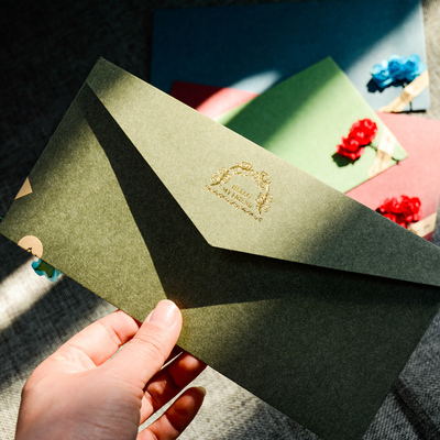 简约欧式贴花烫金复古创意唯美高档加厚邀请函请帖收纳信封