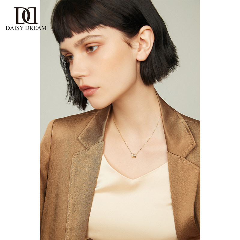 字母h项链925纯银小蛮腰项链女锁骨链