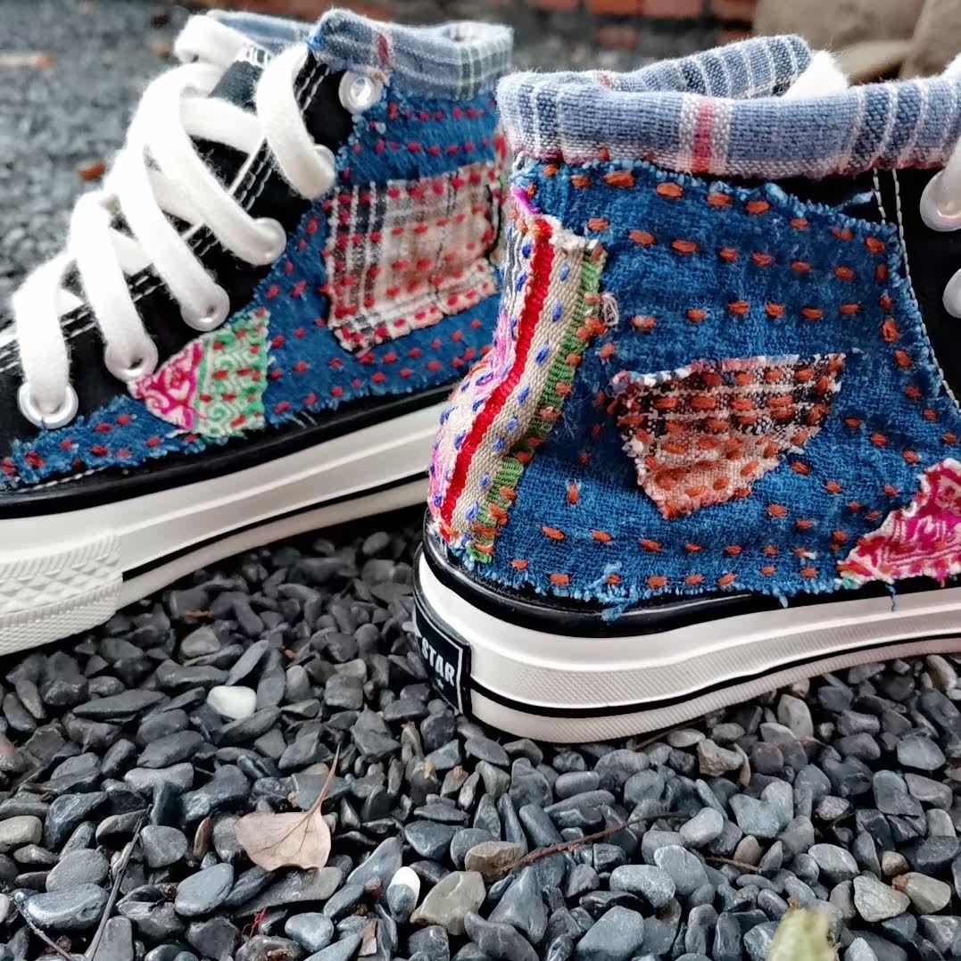 鞋子色阁自制改造手工刺绣老绣帆布布鞋男女帆布鞋