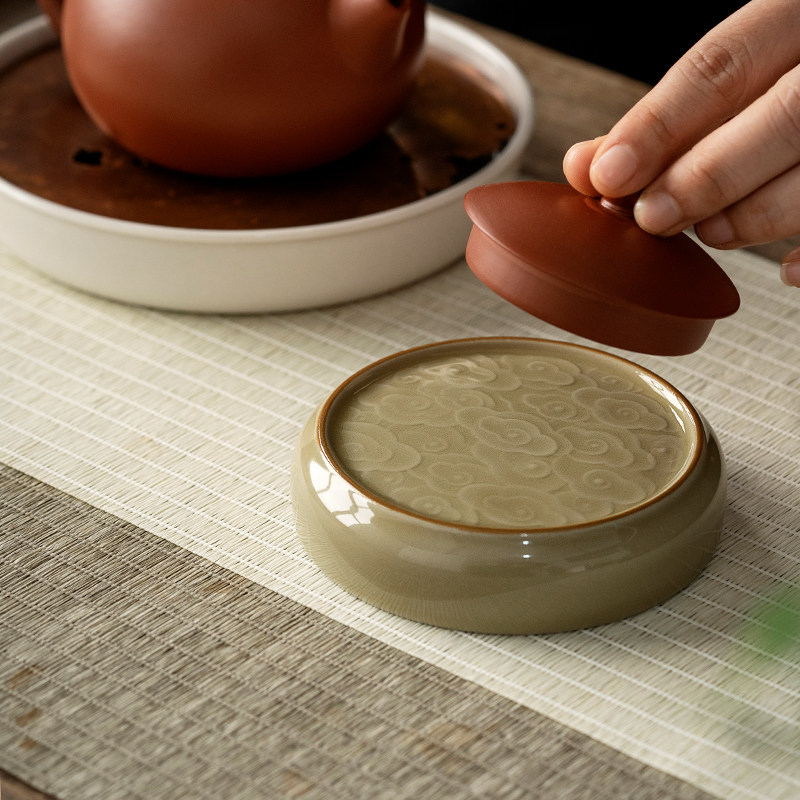 景德镇陶瓷定窑黄茶器盖置盖托壶盖碗茶具茶宠功夫功夫茶茶道