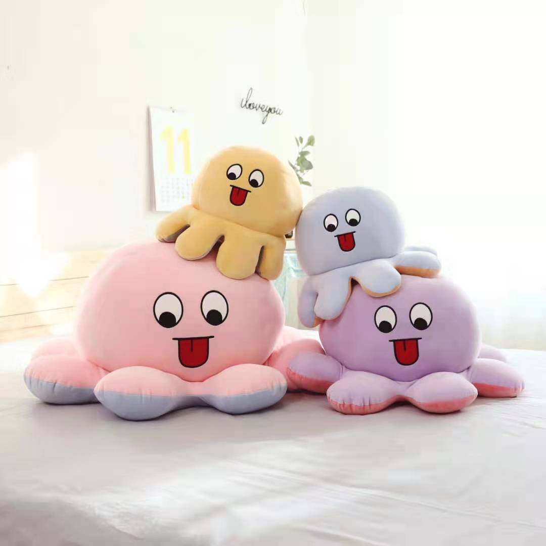 可爱翻面章鱼玩偶双面翻转八爪鱼公仔毛绒玩具变脸毛绒布艺类玩具