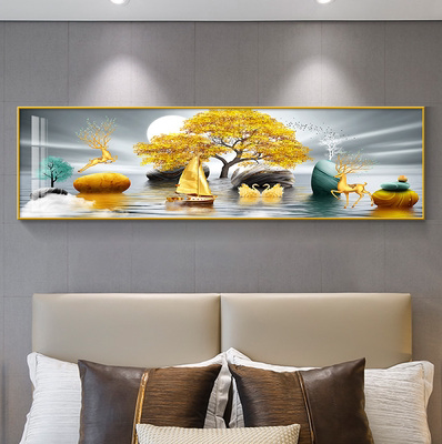 卧室长方形床头装饰画房间挂画客厅背景背景墙墙面现代装饰画