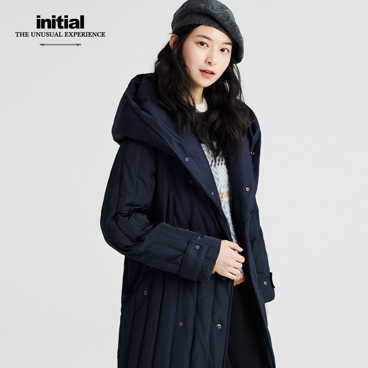 > initial休闲连帽羽绒外套显瘦气质棉服女19wdwflmxx290