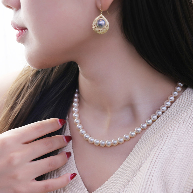 黛米珍珠 浓情9-10mm强光白色淡水珍珠项链 送妈妈婆婆礼物正品女