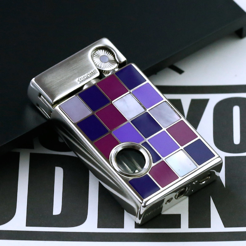 日本莎乐美sarome充气打火机火石气体红色方格贝壳镶嵌收藏级男士