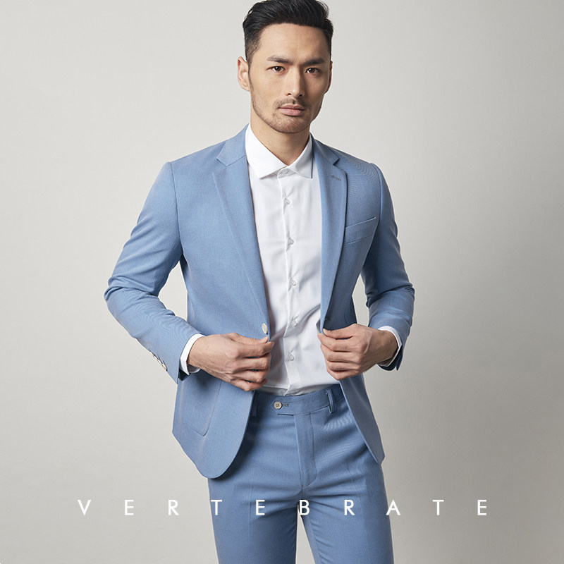西装蓝色脊椎动物男装春夏亮色色系单件欧美街结婚西服