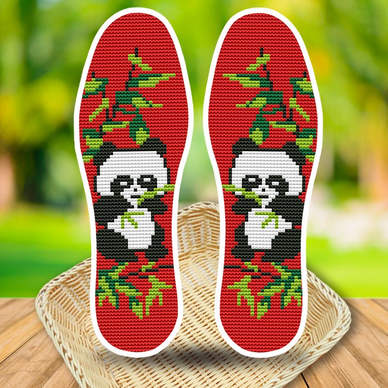 十字垫底布面刺绣半成品图案熊猫手工加厚十字绣鞋垫