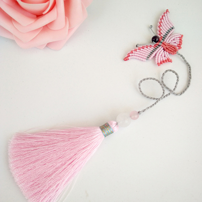 蝶恋花古风书签 手工编织挂饰手机配饰毛衣胸针 蝴蝶绳编72号玉线