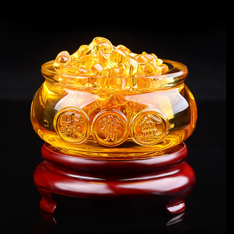 招财聚宝盆摆件金元宝琉璃水晶九运宝盒办公室店铺开业装饰品礼物