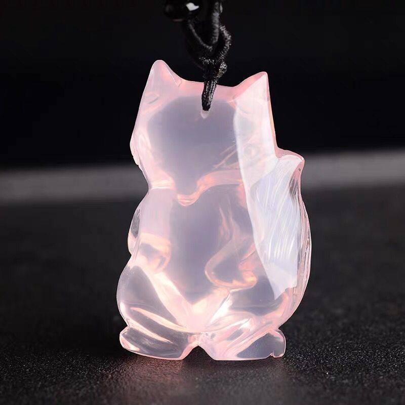 天然水晶狐狸吊坠九尾狐粉晶小狐狸项链粉色挂件项坠