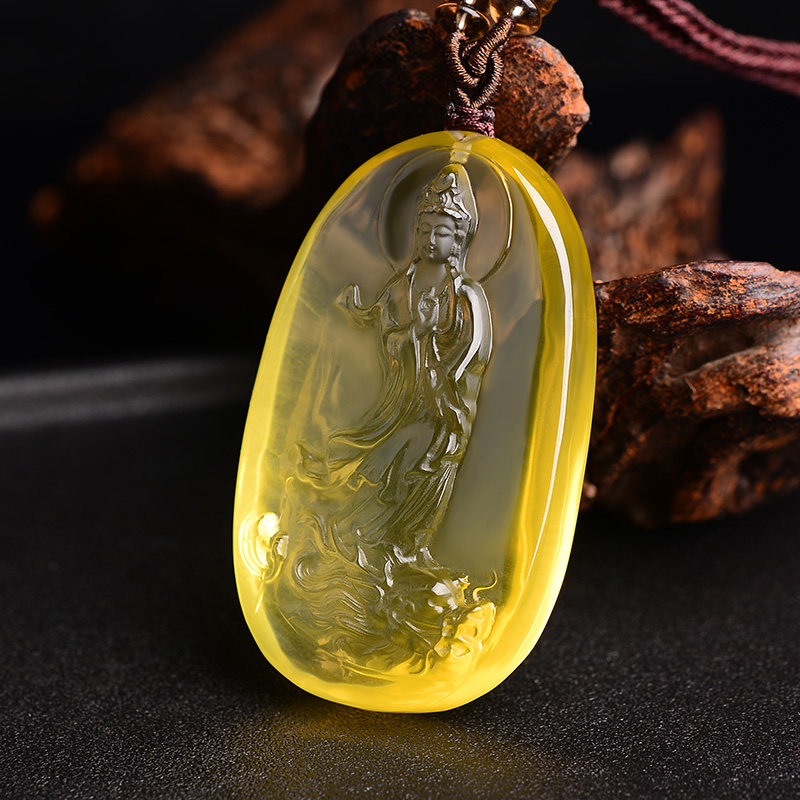 精品天然黄水晶南海观音吊坠男士项链玉观音天然水晶项坠