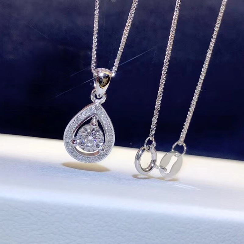 钻石水滴项链锁骨18k白金吊坠链女车花群镶颈饰