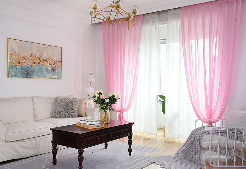 窗帘纱帘窗纱成品简约现代卧室阳台唯美粉白多色网红白纱飘窗帘