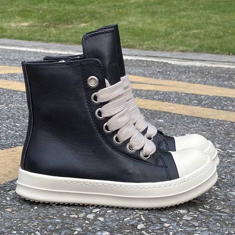 2022ss厚底ro高帮鞋男粗鞋带真皮休闲系带增高高帮鞋