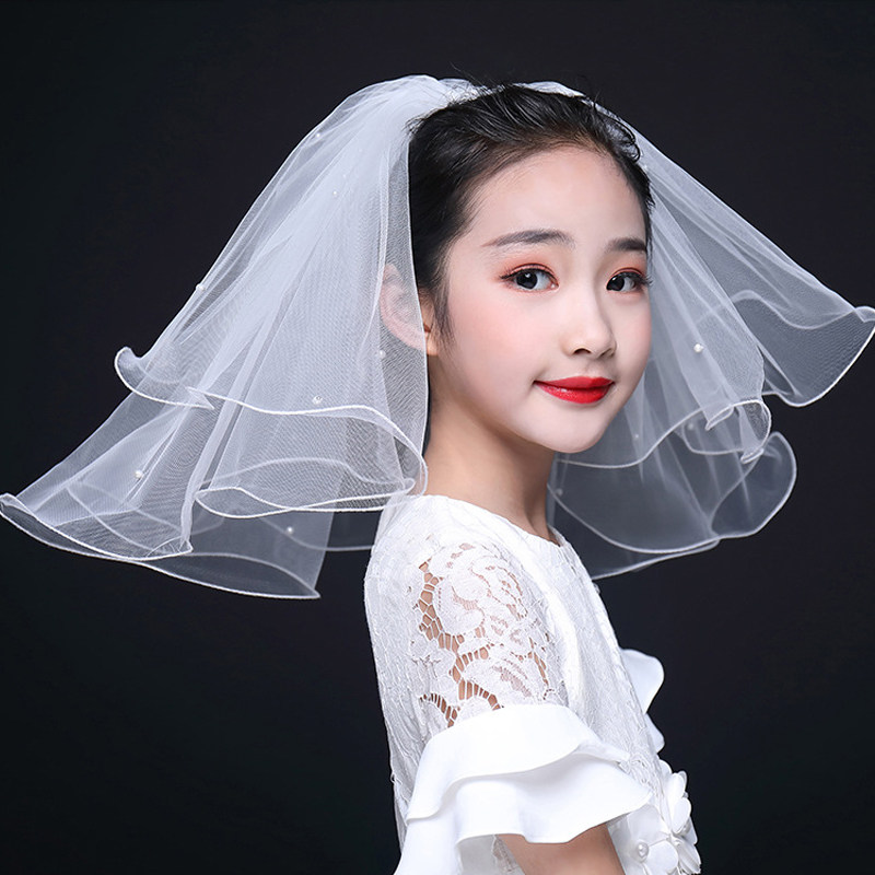 公主头纱儿童蓬蓬珍珠写真拍照道具超仙新娘头纱