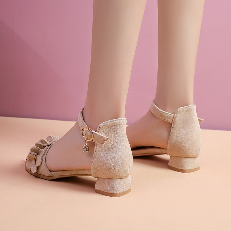 夏季儿童凉鞋女高高跟鞋公主小女孩学生搭扣镂空凉鞋