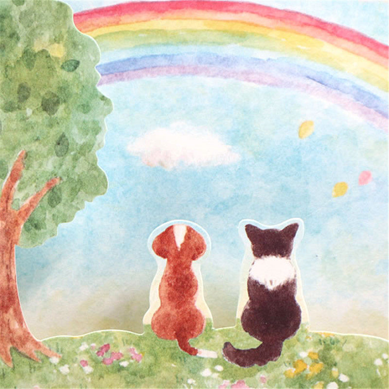 日本治愈音乐立体贺卡可爱狗狗彩虹绿地节日贺卡