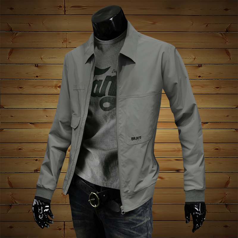 潮牌春秋季薄款休闲外套男韩版潮流百搭帅气修身男士工装夹克上衣