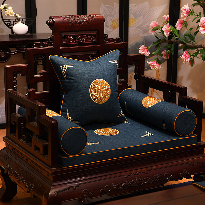 红木沙发坐垫四季通用座垫亚麻中式椅垫靠背沙发垫