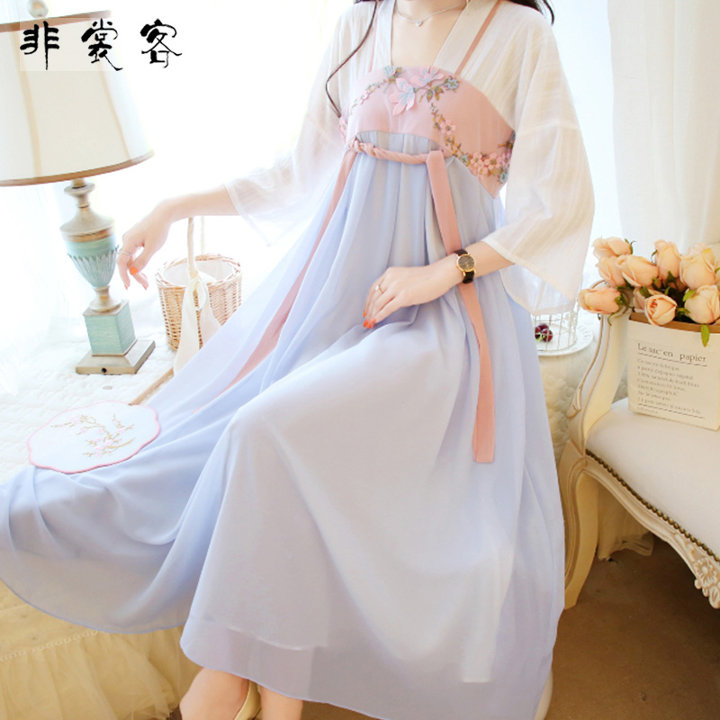夏款汉元素中国风汉服夏季薄款女薄纱改良学生大码胖mm超仙连衣裙