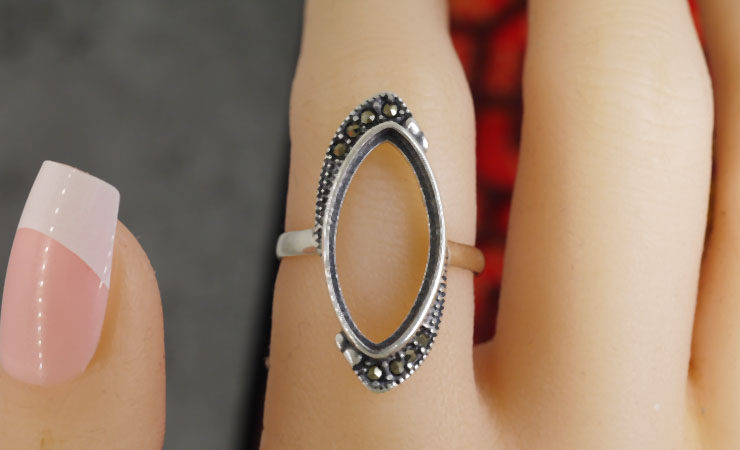 s925纯银戒指空托 马克赛复古女戒托银托11*21马眼形银饰指环活口