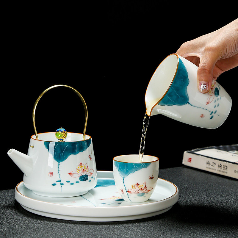 瓷韵茶杯茶道茶具家用茶壶茶叶罐陶瓷盖碗茶东方手绘盖碗
