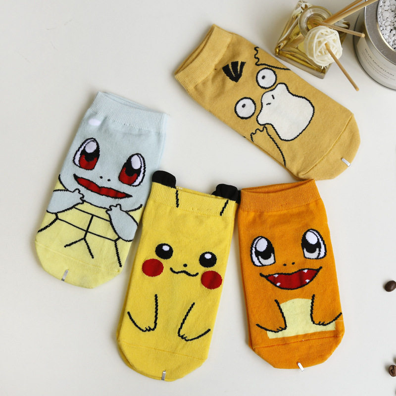 春季韩国小精灵可爱卡通皮卡丘短袜全棉袜子纯棉船袜男女士情侣袜