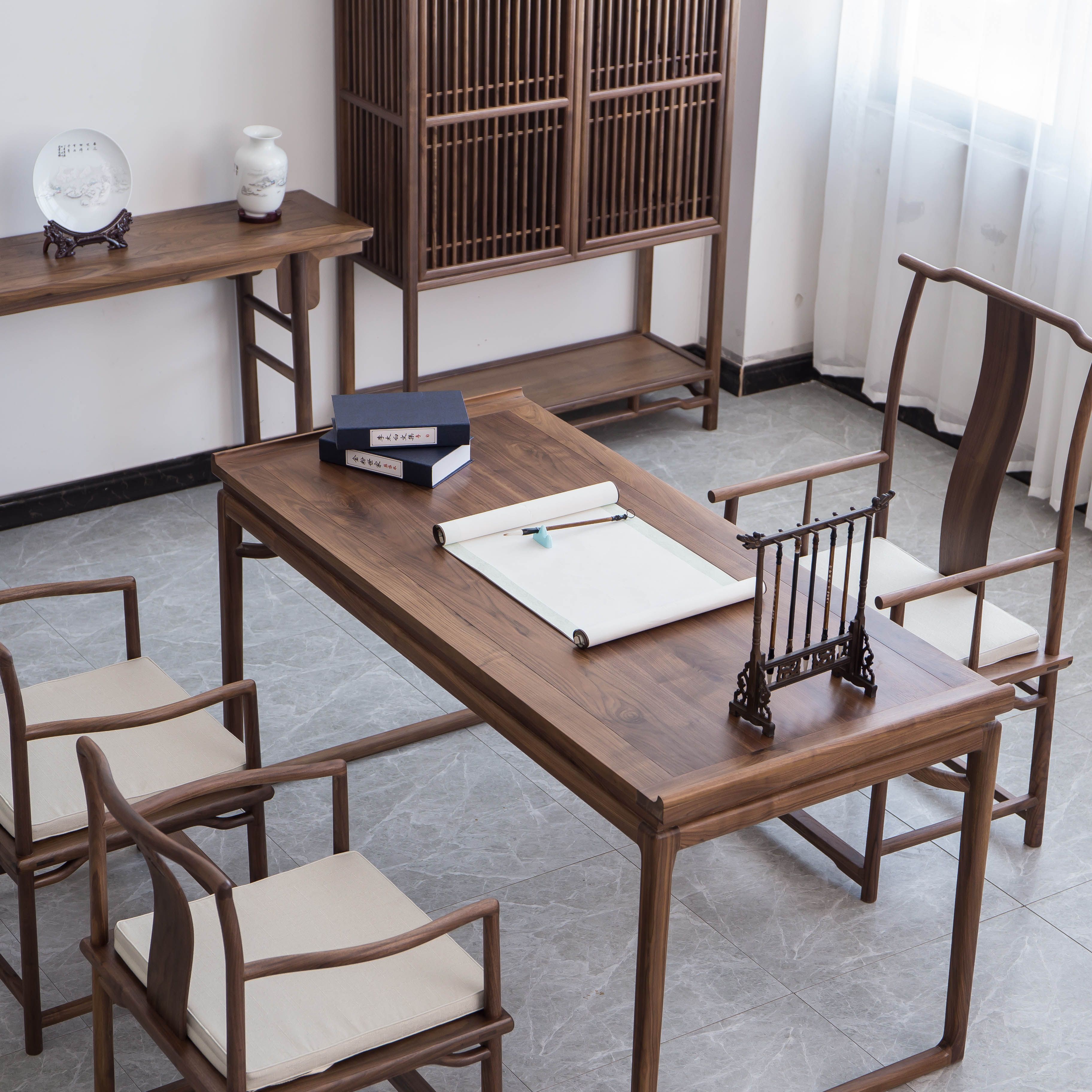 新中式写字台画案胡桃木实木书桌书房书画榆木桌老书桌