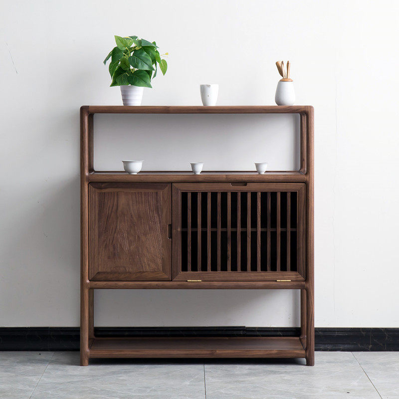新中式水柜矮柜边柜胡桃木储物柜禅意茶水榆木餐边柜餐边柜