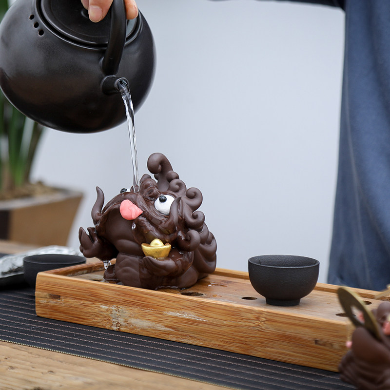 创意招财金蟾三足蟾蜍个性竹蜻蜓花不完茶道茶盘茶玩茶宠摆件装饰