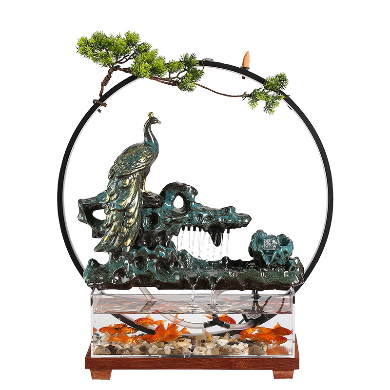 新中式陶瓷假山喷泉流水鱼缸创意摆件招财家居客厅餐厅桌面装饰品