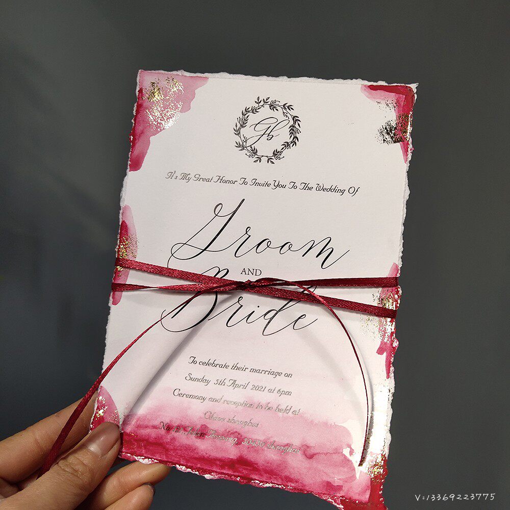 麦諆婚礼手撕手工手工制制作红色金箔喜帖请柬请柬