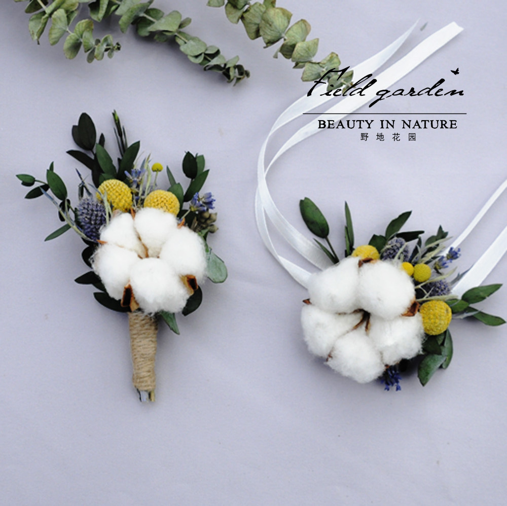 永生花天然植物森系胸花胸针棉花婚礼酒会高端胸花