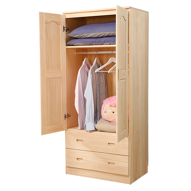 简易衣柜实木儿童衣橱小户型单人多层四两门卧室定制衣柜松木组