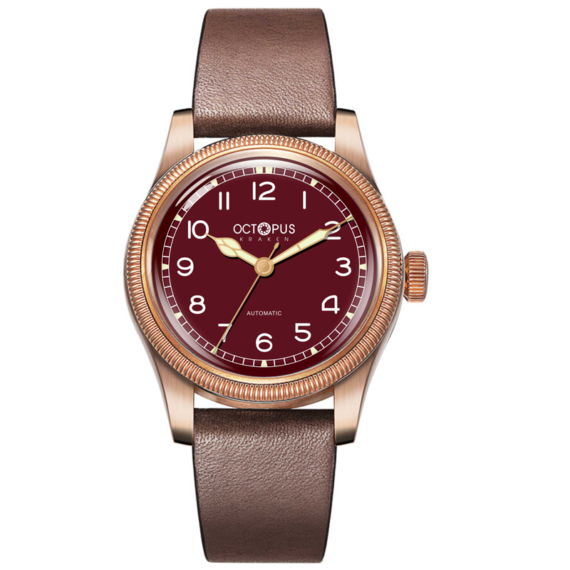 octopus八爪鱼国产锡青铜复古飞行员大表冠钱币纹男装机械潜水表