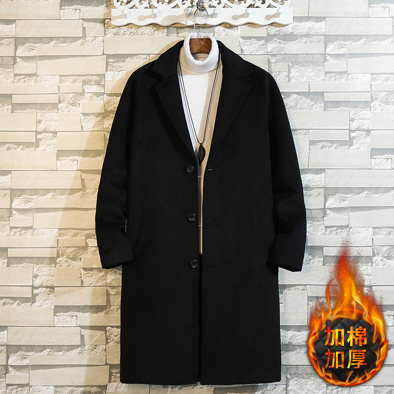 秋冬季2021新款胖子毛呢大衣男中长款风衣大码加棉加厚款呢子外套