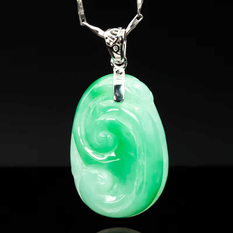 翡翠镶嵌玉坠女士阳绿吊坠18k金镶天然a货玉器如意吊坠护身挂件