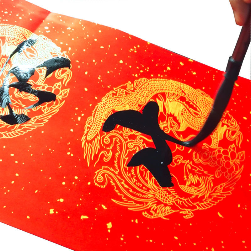 对联手写万年红宣纸七言红色空白瓦当春联龙凤文房四宝