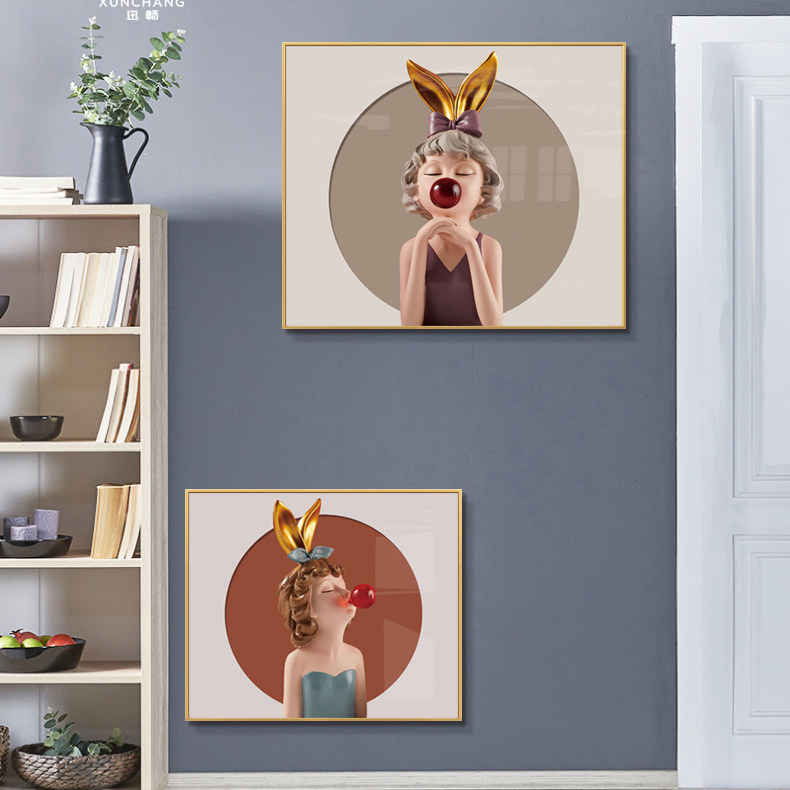 电表装饰画人物女孩多媒体遮挡壁画配电箱挂画弱电现代装饰画