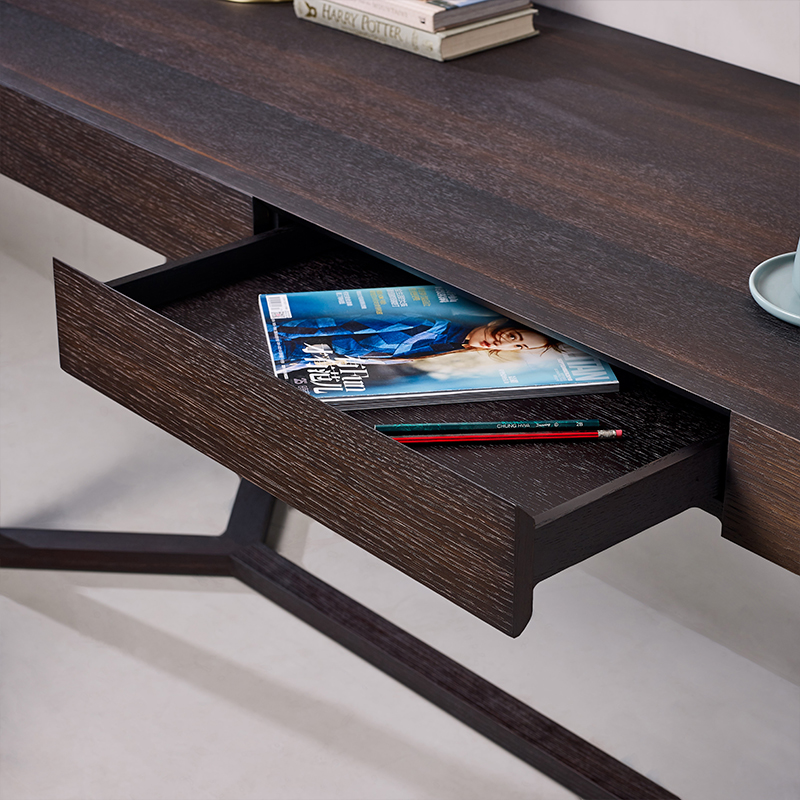 意式极简实木书桌烟熏橡木工艺1.6米电脑桌北欧现代创意书房家具