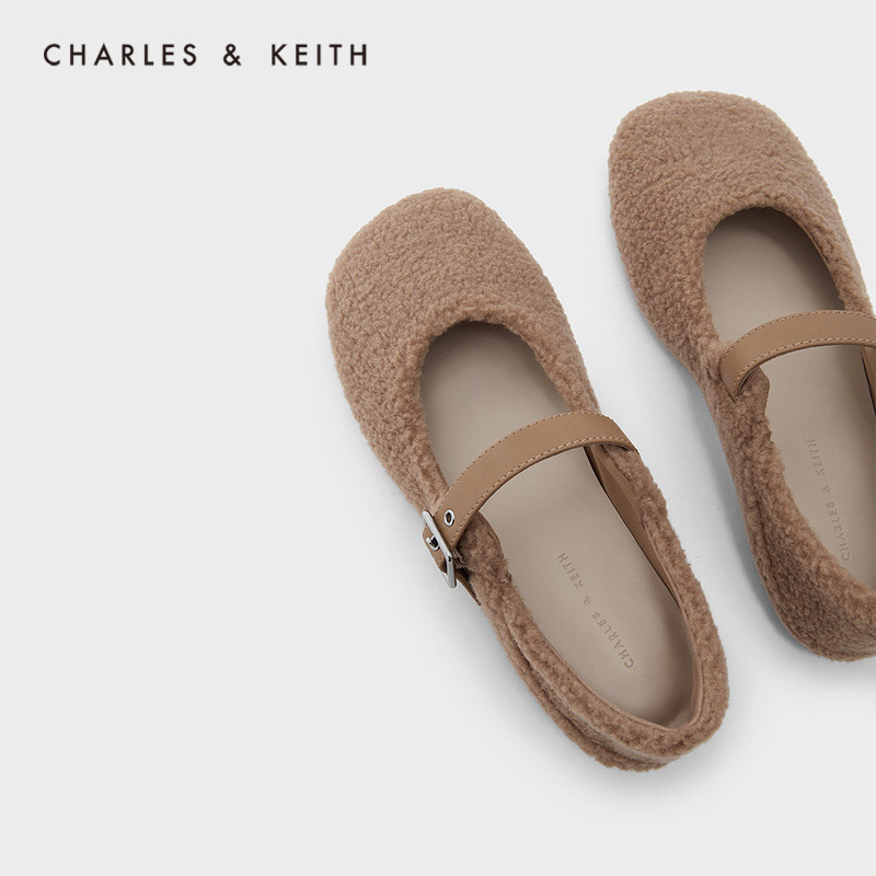 charleskeith春季女鞋ck170380899女士毛绒鞋面低跟玛丽珍单鞋