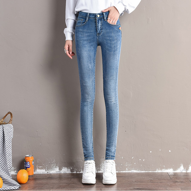 Spring new Korean style high elastic high waist denim cropped trousers women's feet trousers tight-fitting pencil cropped trousers Spring new Korean style high elastic high waist denim cropped trousers women's feet trousers tight-fitting pencil cropped trousers